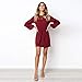 PRETTYGARDEN Women’s Elegant Long Lantern Sleeve Short Dress Crewneck Tie Waist Knit Cocktail Dress Wine Red