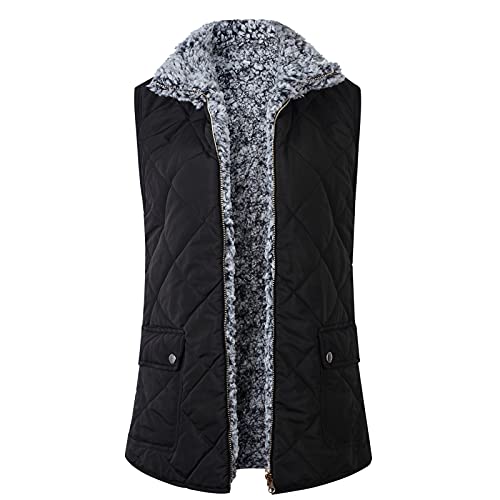 Womens Reversible Lightweight Quilted Zipper Vest With Pockets, Ladies Leopard Print Sleeveless Jackets Outwear #TOP4
