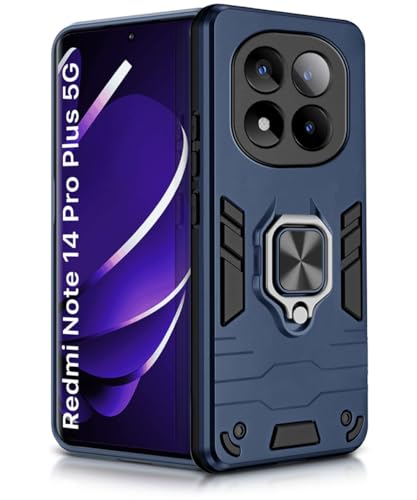 Image of WOW IMAGINE Shock Proof Back Case Mobile Cover for Redmi Note 14 Pro Plus 5G | Back Cover Case (Tough Armor | Hybrid PC + TPU | Ring Holder & in-Built Kickstand | Blue)