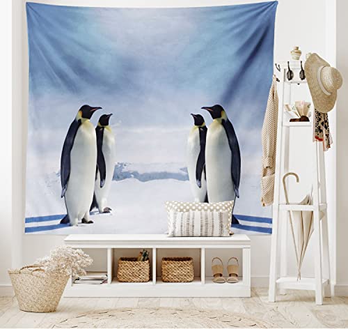 Ambesonne Sea Animals Tapestry King Size, 2 Pairs of Penguins Facing Each Other at South Sunny Antarctica, Wall Hanging Bedspread Bed Cover Wall Decor, King Size, Purple Grey Black White