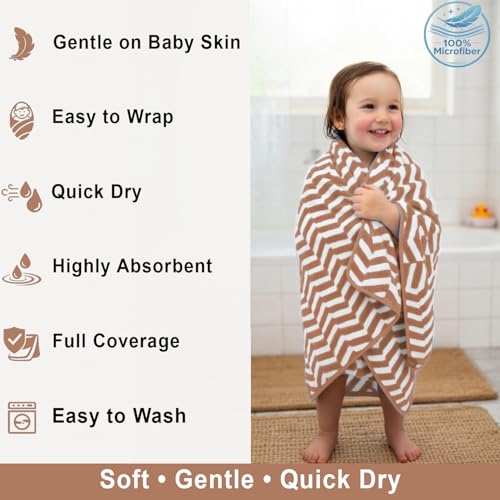 Image of LUXE HOME INTERNATIONAL Microfibre Bath Towel Chevron Pattern Super Absorbent Quick Dry Lightweight Soft Towels for Kids Boys Girls Adults 70x132cm Brown Pack of 1