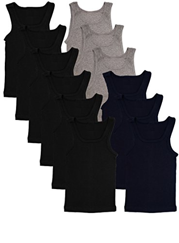 Andrew Scott Basics Boys' 12 Pack Color A-Shirt Sport Tank Top Undershirts (12 Pack - Black/Gray/Navy, Small)
