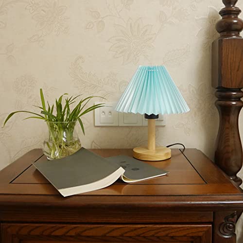 Vizty Small Desk Lamp, Wooden Table Lamps With Umbrella Lampshade,Classical Beside Lamp For Living Room Bedroom Office (E26 Bulb Not Included) (Blue) #TOP2