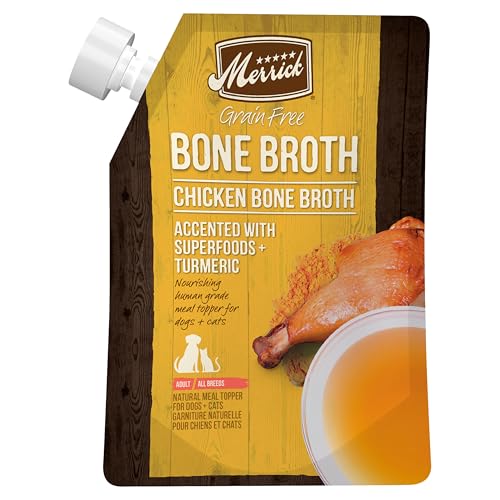 Image of Merrick Grain Free Bone Broth, Premium Human Grade And Gluten Free Dog And Cat Food Topper Pouches, Chicken - 16 oz. Pouch