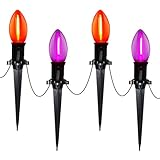 Halloween Pathway Lights Outdoor, 19.5Ft Orange Purple Halloween String Lights with 10 C9 LED Bulbs and Stakes, Connectable Outdoor Waterproof Marker Stake Lights for Halloweens Path Yard Lawn, Garden