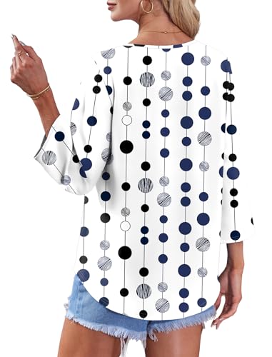 Image of OFEEFAN Button Down Shirts for Women 3 /4 Length Sleeve Tops V Neck Blouses Business Casual Outfits Loose Fit