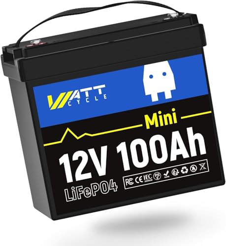 WattCycle 12V 100Ah Mini LiFePO4 Lithium Battery Smaller than BCI Group 24 Built-in 100A BMS Low-Temp Protection 15000 Deep Cycles 1280Wh for Home Storage Marine Golf Cart RV Solar Trolling Motor
