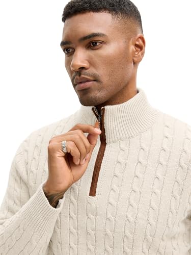 Men's Quarter Zip Pullover Sweaters Cable Knit Texture Slim Fit Mock Neck Sweaters4
