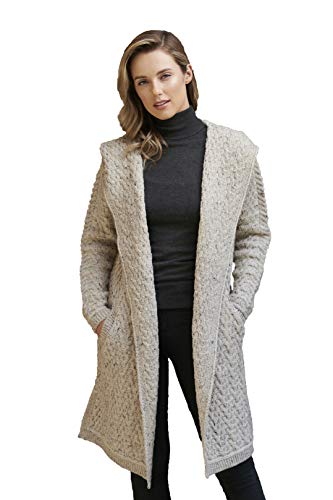 Aran Crafts Women's Cable Knit Wool Herringbone Shawl Hood Coat (Hd4872-Xl-Oat) #TOP1