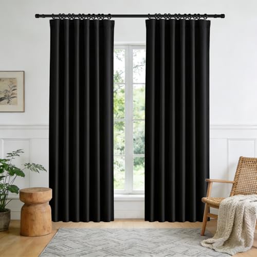 Image of Room Divider Blackout Curtain Track Curtains Wall Dividers Panels Screen for Living Rooms Bedroom Office Privacy Partition Separation, W52 x L96 Inch,1 Panel, Black