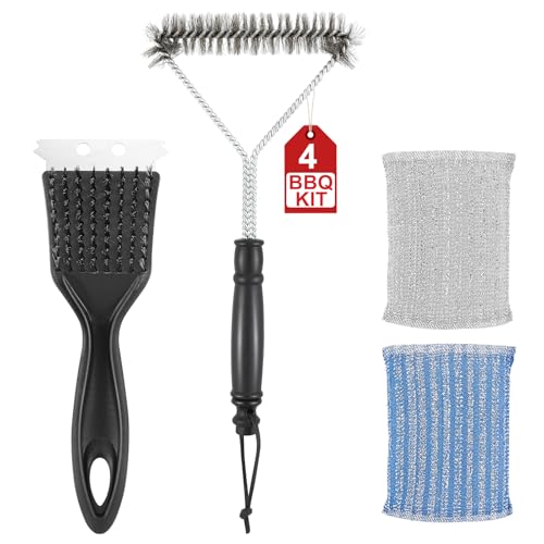 VZZNN Lot de 2 brosses de nettoyage 2 en 1 en acier inoxydable pour barbecue - Efficace - Convient à tous les types de gril - Brosse de nettoyage pour barbecue