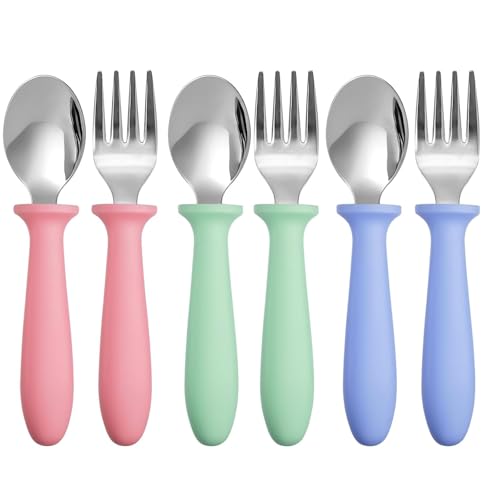 6 Stück Kinderbesteck ab 1 Jahr, Esslernbesteck Edelstahl Löffel Und Gabel Babybesteck für Kleinkind, Spülmaschinenfest