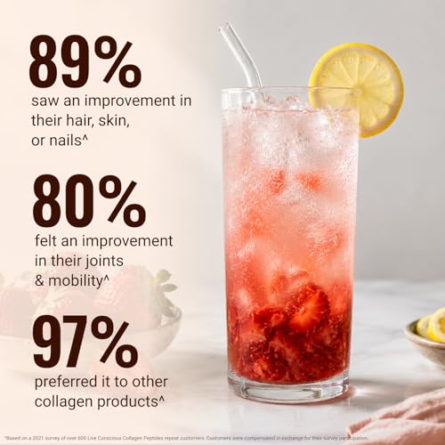 Image of Live Conscious Collagen Peptides Powder - Strawberry Lemonade - Type I & III for Hair, Skin, Nails & Joint Support - Grass-Fed Bovine -Women & Men, 30 Servings - 12.8oz (2PK)