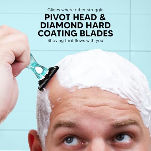 Image of Letsshave Pro Compact Head Shaving Razor for Men (1 Handle + 2 Blades) | 6-Blade Sensitive Razor with Pivot Head & Open Flow Architecture | Precision Shave with Moisturizing Strip | Anti-Slip Grip | Travel-Friendly with Protective Case