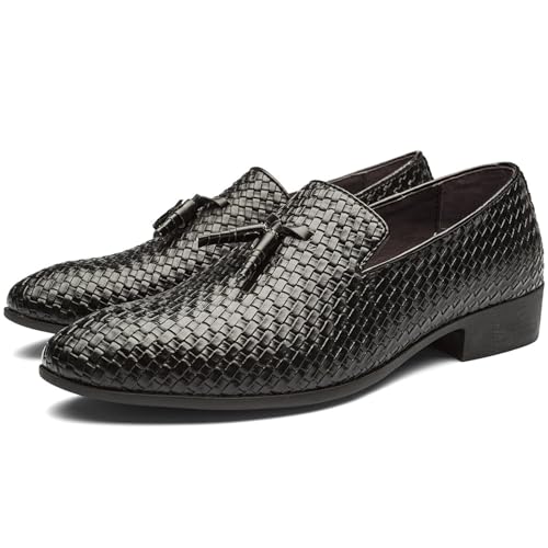 Men's Woven Tassel Loafers Round Toe Casual Leather Shoes Fashion Slip On Walking Dress Shoes for Men2