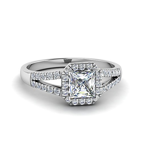 Image of Choose Your Gemstone Diamond CZ Square Halo Ring 925 Sterling Silver Princess Shape Split Shank Engagement Ring Minimal Modern Design Birthday Gift Wedding Gift US Size 4 to 12