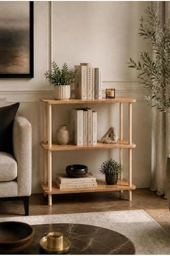 Modern Minimalist 3 Raflı Kitaplık Ahşap Ayaklı Çok Amaçlı Dekoratif Salon Ofis Düzenleyici Raf (Safir Meşe Bal Meşe)