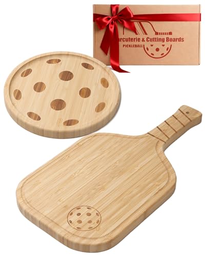 Set tabla de cortar y charcutería pickleball bambú 2 piezas miniatura 1