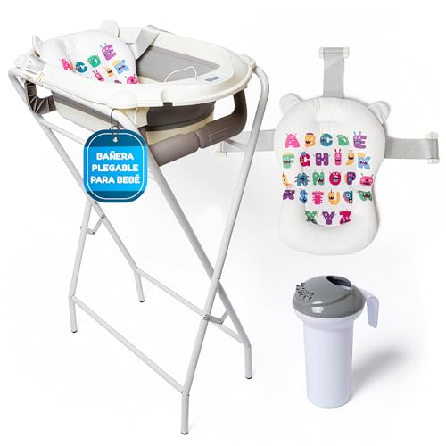 Bañera Bebe Con Patas - Incluye Termómetro Digital + Cojin Ergonómico + Jarra De Baño - Bañera Plegable Bebé - Patas Antideslizantes - Banheira Bebe Con Soporte - Ver vídeo de montaje incluido