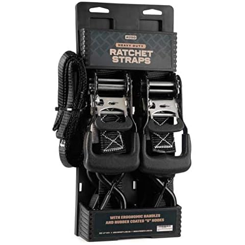 AUGO Heavy Duty Ratchet Straps & Soft Loops - Pack of 2 Extra Strong 1.5” by 10’ Ratchet Straps w/S-Hook Safety Latches & 2 Soft Loop Tie Downs - 4400Lb Break Strength for Motorcycles, ATVs, Etc Cover