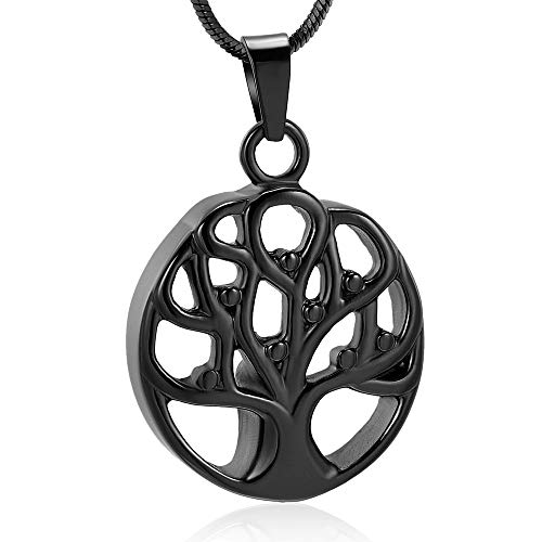Cremation Jewelry Tree of Life Urn Necklaces for Ashes Memorial Keepsake Pendant Locket Ashes Holder Jewelry for Women Men (Black)