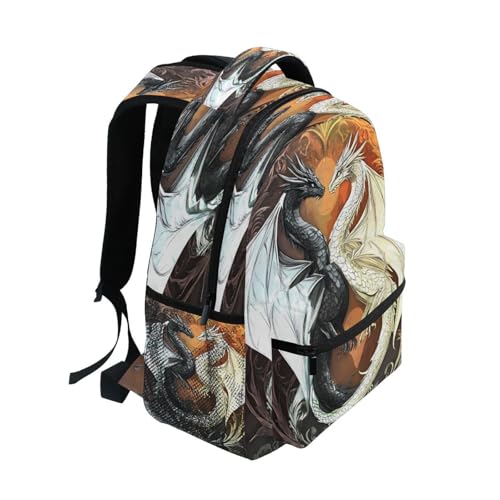 Black White Dragon Backpack for School Boys Girls Adults Kids Bookbag Laptop Bag 15L2