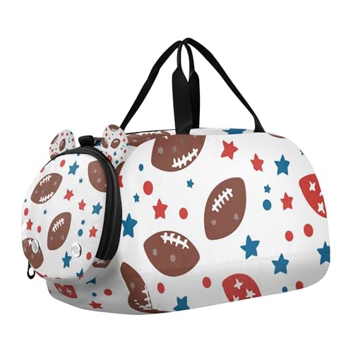 Glaphy American Football Stars Pattern Duffle Bag for Toddler Boys Girls, Gym Sports Bag with Shoe Compartments, Kids Travel Overnight Weekender Shoulder Bag