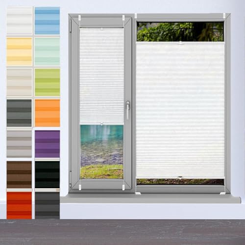 Store plissé blanc 78 x 100 cm pour stopper le vis-à-vis sans percer