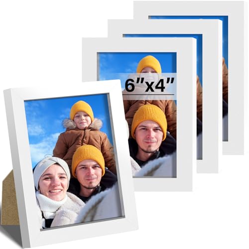 XHDA 4 Pack White 6x4 inch Photo Frame with Mount, 15x10 cm Picture Frame for Tabletop and Wall Display
