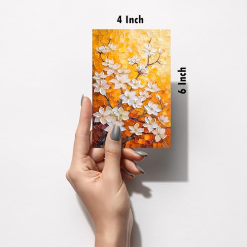 Image of Golden Yellow & White Floral Impasto Art Print Set - Set of 2-4x6 Inch - Board (Pack of 6) - Sticker (Pack of 6) Wall Room Decoration art Poster Prints