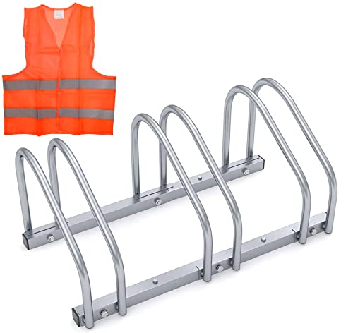Lupex Shop Stand Portabici Per 2-3 - 4 Biciclette - Gillet in Omaggio | Rastrelliera fino a 4 Bici | Pneumatici 35-60 mm | Montaggio a Parete o Pavimento | Parcheggio Supporto Salvaspazio (3 Bici)