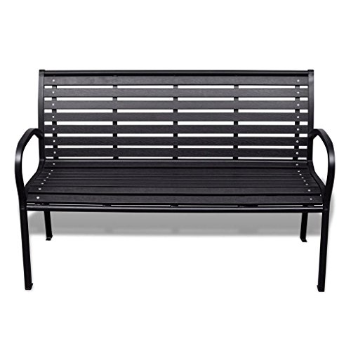 Festnight 3-Seater Outdoor Patio Garden Bench Porch Chair Seat with Steel Frame Solid Construction 49" x 24" x 32" - Thumbnail 5