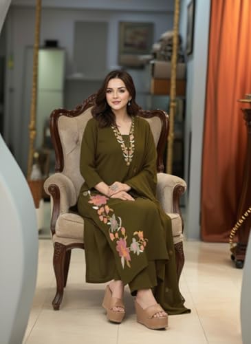 Image of ANNI DESIGNER Women's Embroidered Straight Kurta Set | Stylish Ethnic Wear for Office, Festive & Daily Use, Kurti Set for Woman, Women Kurta Sets with Dupatta Cotton