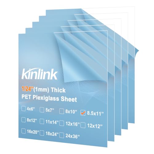 Image of KINLINK 8.5x11 Plexiglass Sheets 1 /24 inch Thick, 1mm Clear PET Plastic Sheet for DIY Project, Craft, Table Top, Picture Frame, Acrylic Sign and Wedding Invitation 5 Pack