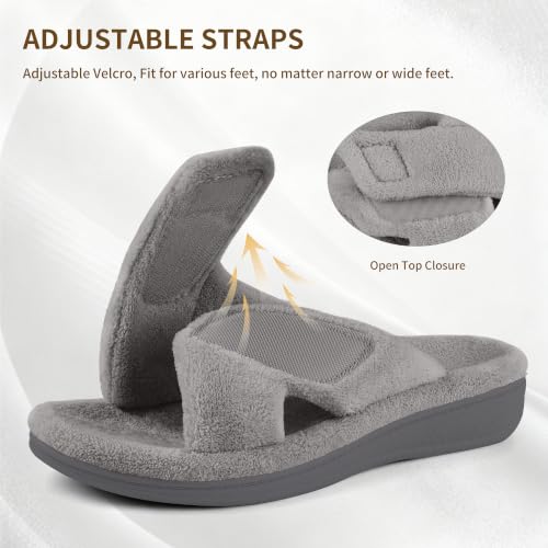 Image of BCSTUDIO Women's Orthopedic House Fuzzy Slippers with Arch Support | Plantar Fasciitis Relief Orthotic Furry Slippers, Open Toe, Cross-Band, Non-slip Sole, Machine Washable, Indoor Outdoor
