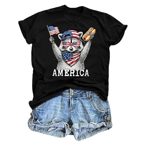 Patriotic Raccoon 4th of July T-Shirt America USA Flag Hot Dog Independence Day Graphic Tshirt
