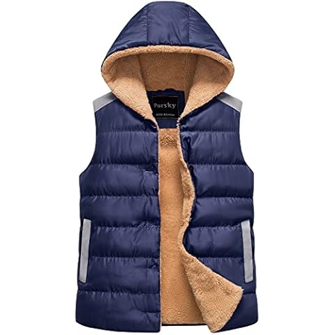 Pursky Women's Quilted Hooded Vest Padded Fleece Sherpa Insulated Outerwear Vest Sleeveless Jacket, Navy, Small Cover
