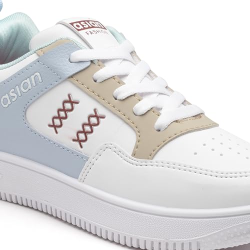 Image of ASIAN Women's Trendy-03 White Casual Sneaker Shoes with Ultra Soft Cushion Lightweight Lace-Up Shoes for Women's & Girl's