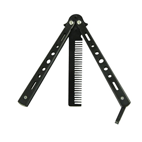 Perman Stainless Steel Training Butterfly Practice Style Knife Comb Tool Sports (Black)