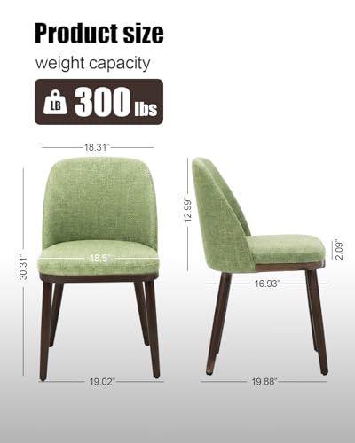 Image of Upholstered Dining Chairs Set of 2 - Modern Dining Room Chairs, Mid-Back Restaurant Kitchen Chairs with Wooden Legs, Green