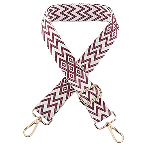 Image of 1pc Extendable Zigzags Jacquard Bag Strap with Clasps Geometric Webbing Belt for Shoulder Crossbag Messenger Bag Replacement (Red Brown)