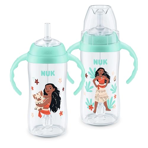 Image of NUK First Choice Moana Learner Cup, 10 oz. Sippy Cup with Handles, Spill Proof, Leak Proof Soft Straw Cup, 2-pack