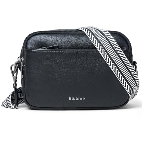 Image of Bluome 4 Zips Crossbody Bags Purses Handbags For Women Small Pu Leather Shoulder Cross Body Travel Bag For Woman Guitar Strap Trendy Black