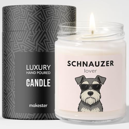 Schnauzer Gifts - Luxury Soy Wax Candle - Vanilla Jasmine Sugared Almond - Dogs in Shades - Makester