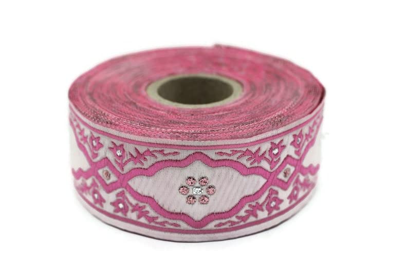 11 Yard Spool 1.37 inches Pink Andalusia Jacquard Ribbon Upholstery Fabric Woven Dekorband Trim Drapery Making
