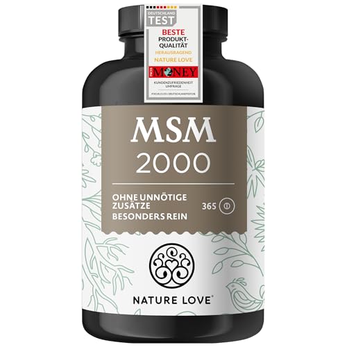 NATURE LOVE® MSM 2000mg mit Vitamin C - 365 laborgeprüfte Tabletten - Kompakteres MSM Pulver als bei Kapseln - Ohne Zusätze, hochdosiert, vegan, in Deutschland produziert