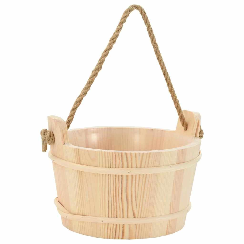 Secchio per sauna, 2 pezzi, marrone in legno di pino massiccio con manico in canapa, 27,5 x 25,5 x 20 cm, accessorio per sauna finlandese e relax