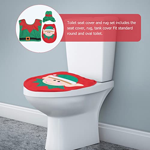 Homoyoyo 3 Stücke Weihnachten Toilettensitzbezug Und Teppich Set Lustige Weihnachtsdekoration Badezimmersets Schneemann Elf Weihnachtsmann Toilettensitz für zu Hause Hotel Urlaub – Bild 4