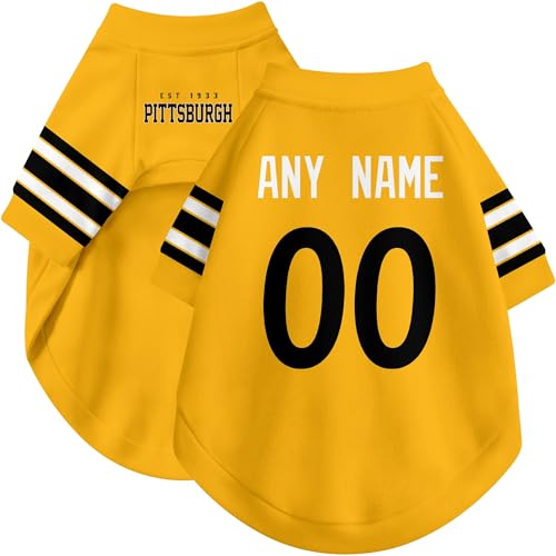 Image of Pittsburgh Dog Clothes Jersey Style Personalized Pet T Shirt with Custom Name Number for Small Medium Large Dogs