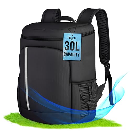 Tydi Large Capacity 30L Cool Bag Picnic Backpack - Picnic Bag - Cooler Backpack - Insulated Backpack Cooler for Camping Picnic Hiking - Lunch Backpack - Black